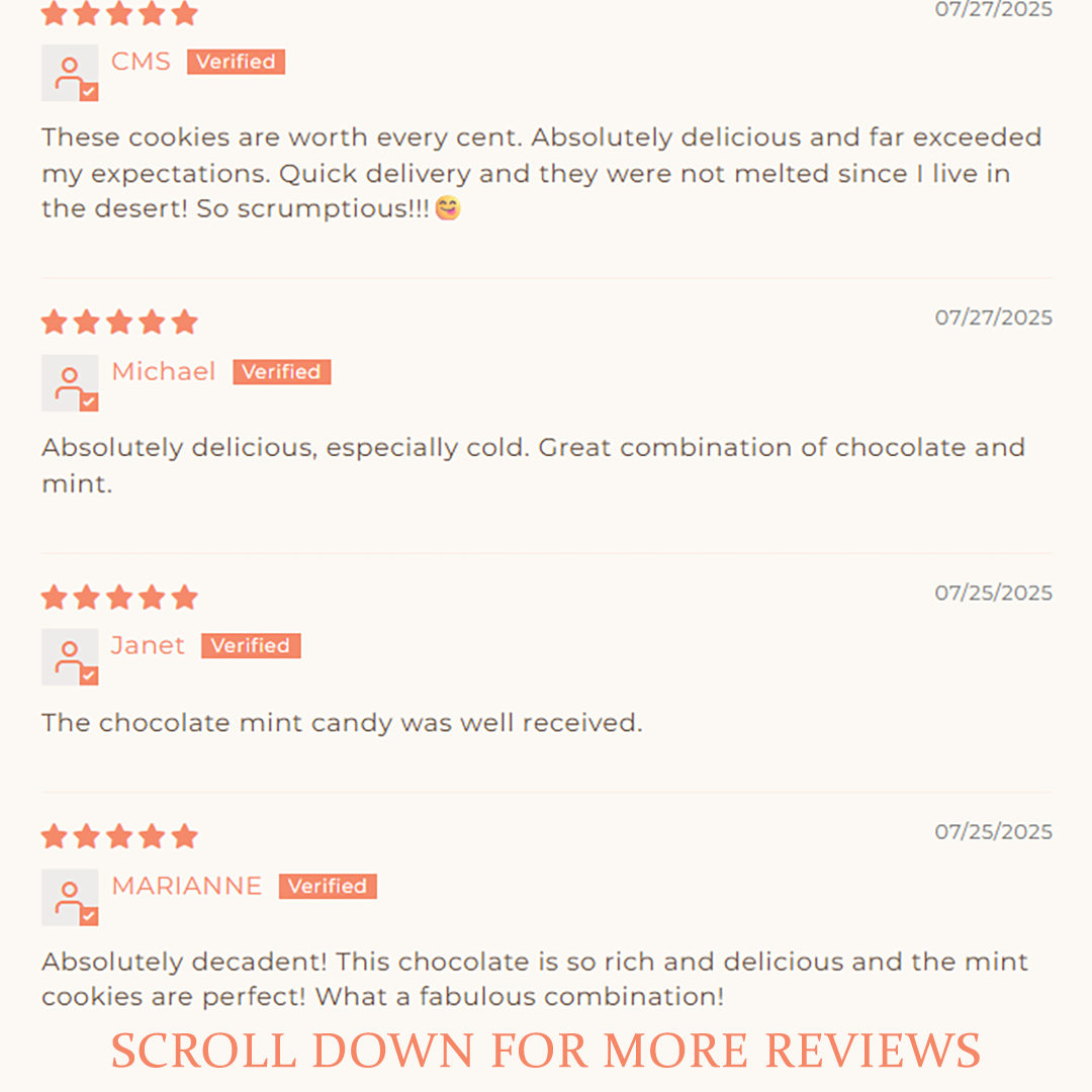 5 star verified reviews for Dark Chocolate Mint Stacks